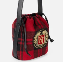 Borse A Tracolla|Elisabetta Franchi Secchiello in lana tartan RedPassion/Nero