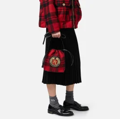 Borse A Tracolla|Elisabetta Franchi Secchiello in lana tartan RedPassion/Nero