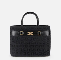 Borse A Mano|Elisabetta Franchi Shopper grande in tessuto jacquard con morsetto Nero