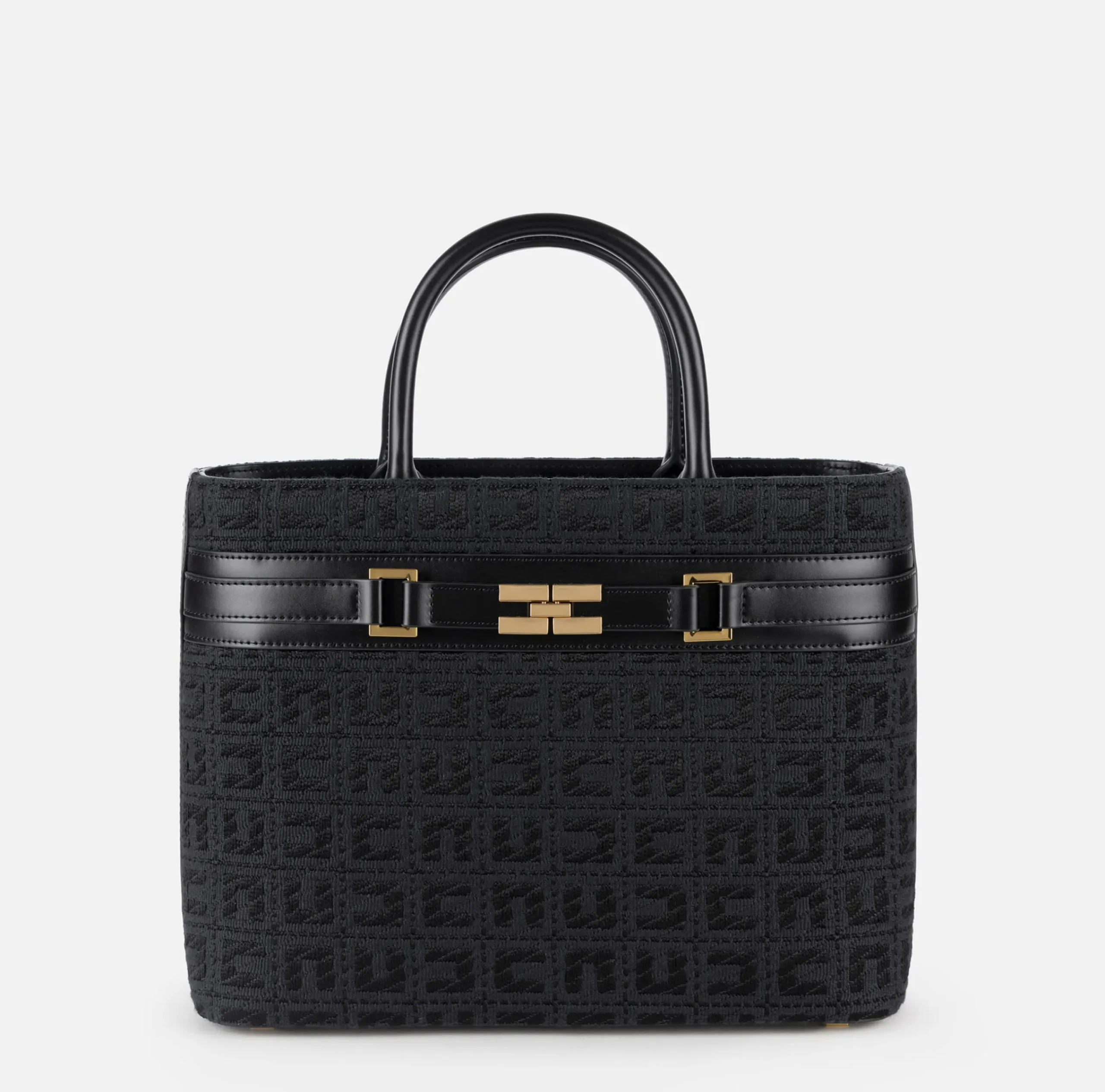 Borse A Mano|Elisabetta Franchi Shopper grande in tessuto jacquard con morsetto Nero