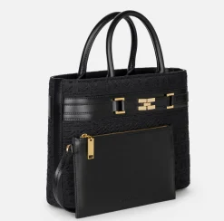 Borse A Mano|Elisabetta Franchi Shopper grande in tessuto jacquard con morsetto Nero