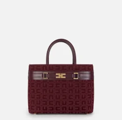 Borse A Mano|Elisabetta Franchi Shopper grande in tessuto jacquard con morsetto RougeNoir
