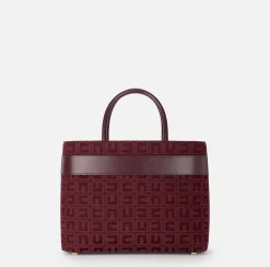 Borse A Mano|Elisabetta Franchi Shopper grande in tessuto jacquard con morsetto RougeNoir