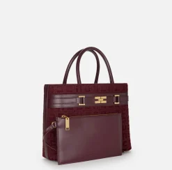 Borse A Mano|Elisabetta Franchi Shopper grande in tessuto jacquard con morsetto RougeNoir