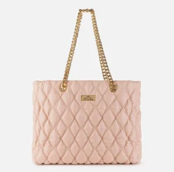 Borse A Spalla|Elisabetta Franchi Shopper in tessuto embossed con manici in catena Carne