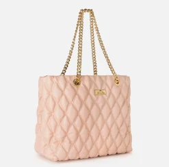 Borse A Spalla|Elisabetta Franchi Shopper in tessuto embossed con manici in catena Carne