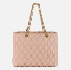 Borse A Spalla|Elisabetta Franchi Shopper in tessuto embossed con manici in catena Carne