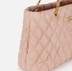 Borse A Spalla|Elisabetta Franchi Shopper in tessuto embossed con manici in catena Carne