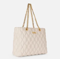 Borse A Spalla|Elisabetta Franchi Shopper in tessuto embossed con manici in catena Lattice