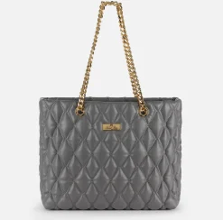 Borse A Spalla|Elisabetta Franchi Shopper in tessuto embossed con manici in catena Steel