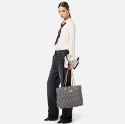 Borse A Spalla|Elisabetta Franchi Shopper in tessuto embossed con manici in catena Steel