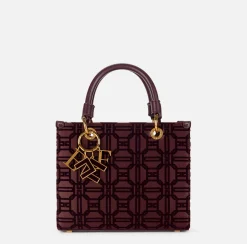 Borse A Mano|Elisabetta Franchi Shopper in tessuto flock con charms RougeNoir