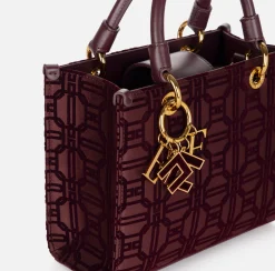 Borse A Mano|Elisabetta Franchi Shopper in tessuto flock con charms RougeNoir