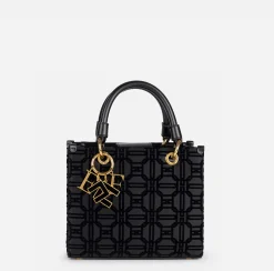 Borse A Mano|Elisabetta Franchi Shopper in tessuto flock con charms Nero