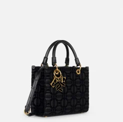 Borse A Mano|Elisabetta Franchi Shopper in tessuto flock con charms Nero