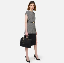 Borse A Mano|Elisabetta Franchi Shopper in tessuto jacquard con charms Nero