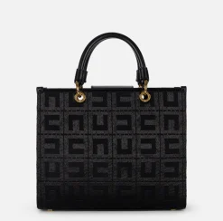 Borse A Mano|Elisabetta Franchi Shopper in tessuto jacquard con charms Nero