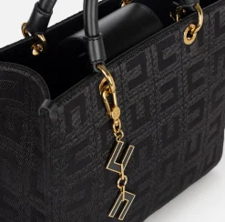Borse A Mano|Elisabetta Franchi Shopper in tessuto jacquard con charms Nero