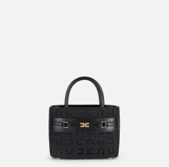 Borse A Mano|Elisabetta Franchi Shopper piccola in tessuto jacquard con morsetto Nero