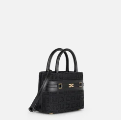 Borse A Mano|Elisabetta Franchi Shopper piccola in tessuto jacquard con morsetto Nero