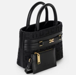 Borse A Mano|Elisabetta Franchi Shopper piccola in tessuto jacquard con morsetto Nero