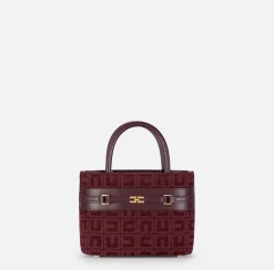 Borse A Mano|Elisabetta Franchi Shopper piccola in tessuto jacquard con morsetto RougeNoir