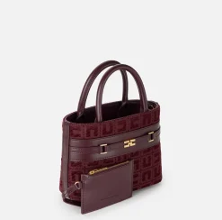 Borse A Mano|Elisabetta Franchi Shopper piccola in tessuto jacquard con morsetto RougeNoir