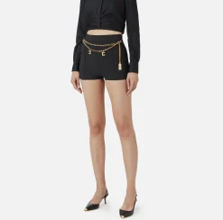 Pantaloni E Shorts|Elisabetta Franchi Short in crêpe stretch con cintura Nero