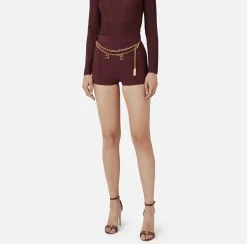 Pantaloni E Shorts|Elisabetta Franchi Short in crêpe stretch con cintura RougeNoir