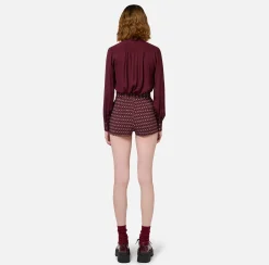 Pantaloni E Shorts|Elisabetta Franchi Short in crêpe stretch stampa rombo con catena RougeNoir/Burro