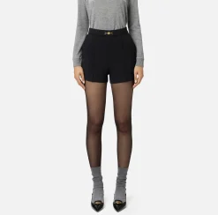 Pantaloni E Shorts|Elisabetta Franchi Shorts in crêpe stretch con morsetto Nero