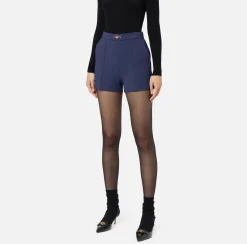 Pantaloni E Shorts|Elisabetta Franchi Shorts in crêpe stretch con morsetto Navy