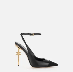 Décolleté|Elisabetta Franchi Slingback in nappa con tacco scultura Nero/Nero