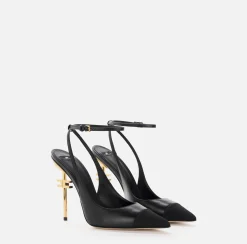 Décolleté|Elisabetta Franchi Slingback in nappa con tacco scultura Nero/Nero