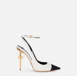 Décolleté|Elisabetta Franchi Slingback in nappa con tacco scultura Burro/Nero