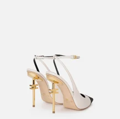 Décolleté|Elisabetta Franchi Slingback in nappa con tacco scultura Burro/Nero