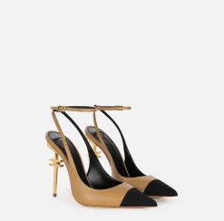 Décolleté|Elisabetta Franchi Slingback in nappa con tacco scultura Camel/Nero