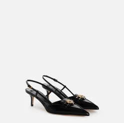 Décolleté|Elisabetta Franchi Slingback in pelle con morsetto Nero