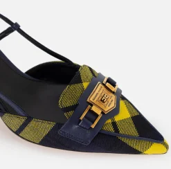 Décolleté|Elisabetta Franchi Slingback in pelle e tartan di lana Navy/Mimosa