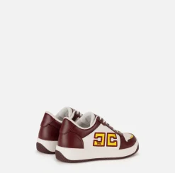 Sneakers E Scarpe Basse|Elisabetta Franchi Sneakers in pelle logo bicolor RougeNoir/Avorio