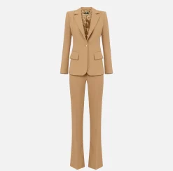 Tailleur|Elisabetta Franchi Tailleur in crêpe stretch con giacca sfiancata e pantalone dritto Bronze