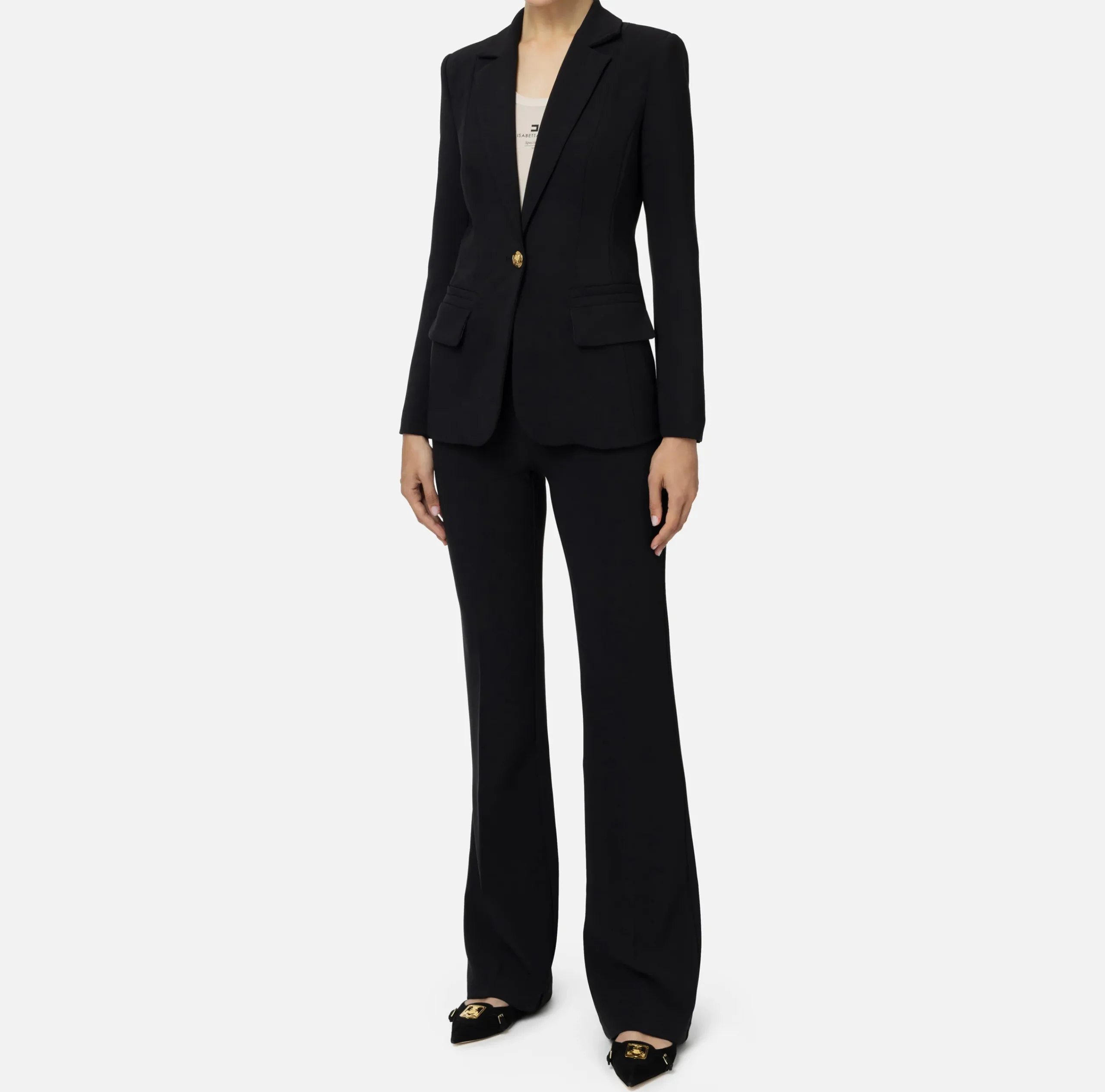Tailleur|Elisabetta Franchi Tailleur in crêpe stretch con giacca sfiancata e pantalone dritto Nero