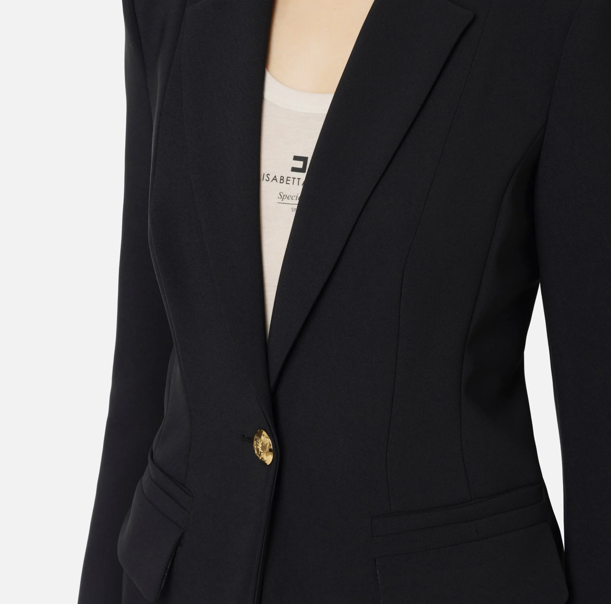 Tailleur|Elisabetta Franchi Tailleur in crêpe stretch con giacca sfiancata e pantalone dritto Nero