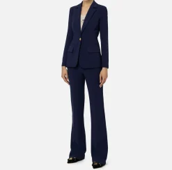 Tailleur|Elisabetta Franchi Tailleur in crêpe stretch con giacca sfiancata e pantalone dritto Navy
