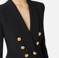 Tailleur|Elisabetta Franchi Tailleur in doppio crêpe stretch con giacca sciallata e pantalone a palazzo Nero