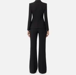 Tailleur|Elisabetta Franchi Tailleur in doppio crêpe stretch con giacca sciallata e pantalone a palazzo Nero