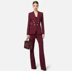 Tailleur|Elisabetta Franchi Tailleur in doppio crêpe stretch con giacca sciallata e pantalone a palazzo RougeNoir