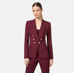 Tailleur|Elisabetta Franchi Tailleur in doppio crêpe stretch con giacca sciallata e pantalone a palazzo RougeNoir