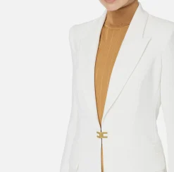 Tailleur|Elisabetta Franchi Tailleur in doppio crêpe stretch con giacca dritta e pantalone a palazzo Avorio