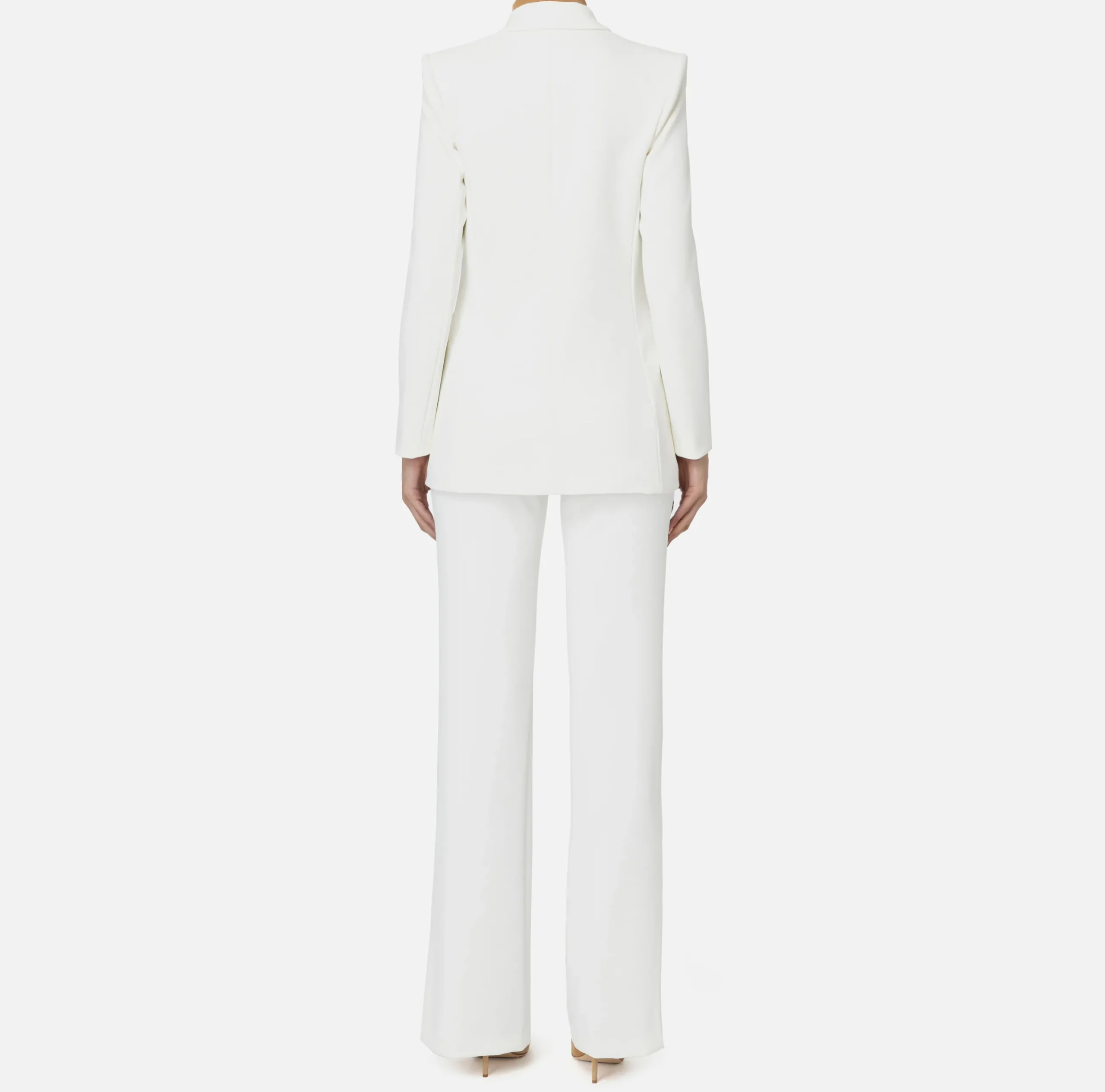 Tailleur|Elisabetta Franchi Tailleur in doppio crêpe stretch con giacca dritta e pantalone a palazzo Avorio